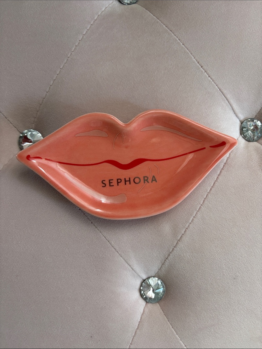 Sephora Coral Lip-Shaped Trinket Tray with Red Accent
